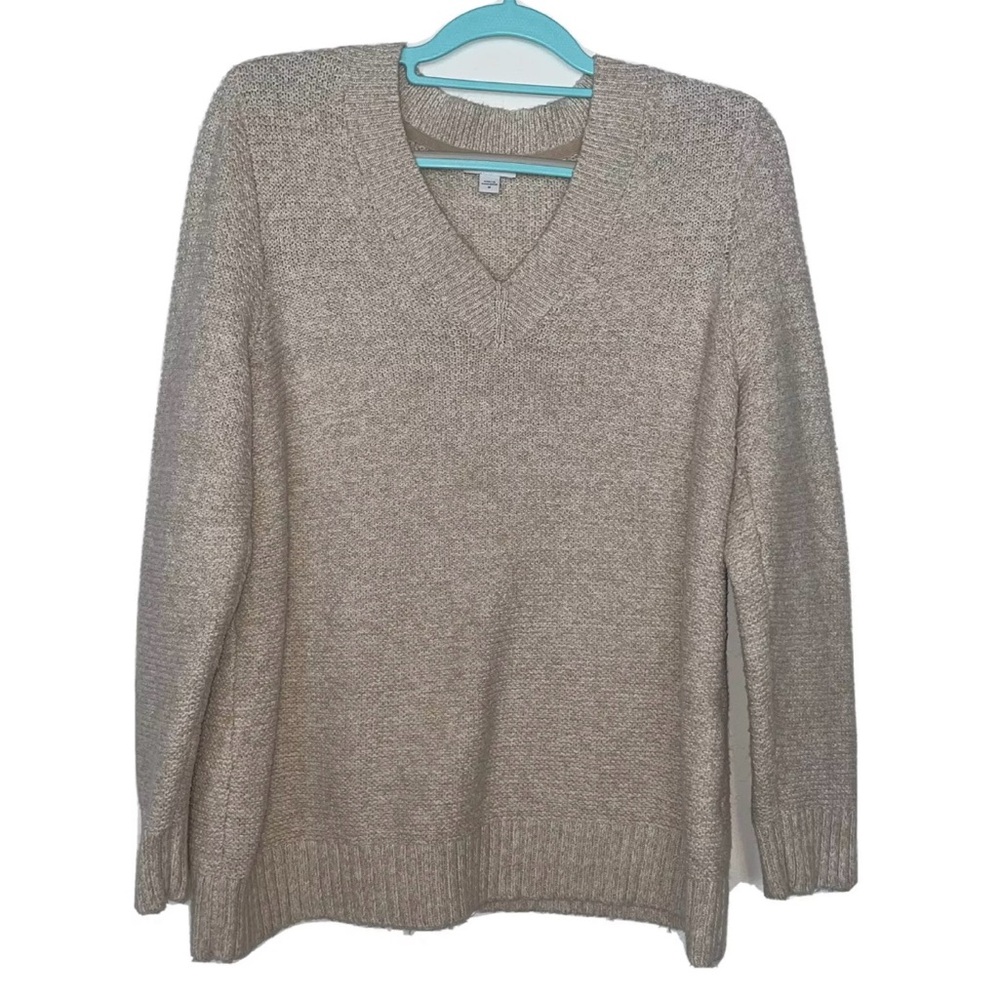 J Jill Medium Sweater V Neck Relaxed Fit Cotton Alpaca Blend Cream Beige Comfy
